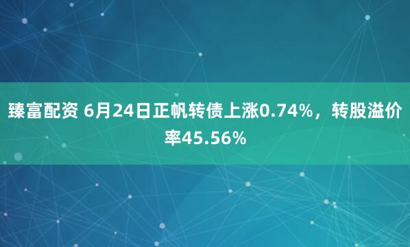 臻富配资 6月24日正帆转债上涨0.74%,转股溢价率45.56%